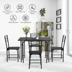 Costway 5 Piece Dining Set Home Kitchen Table 29.5'' And 4 Chairs With Metal Legs Modern Black -Baxton Studio Shop GUEST c8e0c804 bf12 4917 97bd 3bf058794b61
