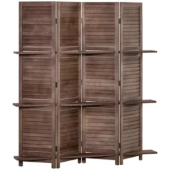 HOMCOM 4-Panel Folding Room Divider, 5.6 Ft Freestanding Paulownia Wood Privacy Screen Panel With Storage Shelves For Bedroom Or Office -Baxton Studio Shop GUEST c929ff3b 1a15 45b9 8268 f55f004dc389