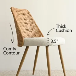 Nice Rattan Dining Chairs,Double Layer Rattan Back,Beige Upholstered Cane Dining Chair,Armless Kitchen Chairs With Bouclé Fabric-Maison Boucle -Baxton Studio Shop GUEST c9752a58 13e8 4309 8d19 93a323953eb7