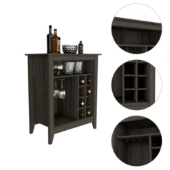 Gulches Espresso Bar Cabinet With Built-in Wine Rack And Open Shelf