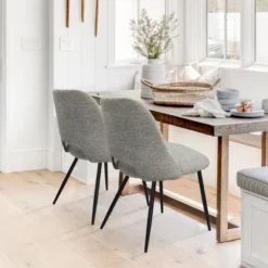 Modern Dining Chairs Set Of 2, Upholstered Armless Side Chairs With Cutout Back, Fabric Kitchen Chairs With Metal Legs-Maison Boucle -Baxton Studio Shop GUEST c9bffa7a e465 4056 9c37 72bbde386beb