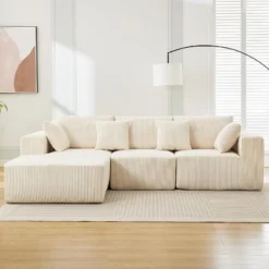 108" Sectional Couch Cloud Modular Modern L-Shaped Sofa With Chaise Lounge, Corduroy Fabric -Baxton Studio Shop GUEST c9c8f2e2 7041 467e 84ba 413898bb7783