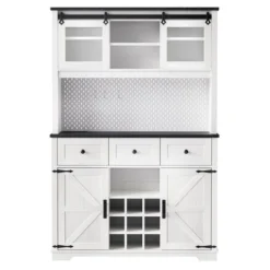 71" Farmhosue Pantry Bar Cabinet With Internal Pegboard Storage Rack,Power Outlet,Kitchen Cabinet With Sliding Door,9 Wine & Glasses Rack,3 Drawers -Baxton Studio Shop GUEST c9d21e17 a3c6 4929 af86 5b9ce2b3cdc1