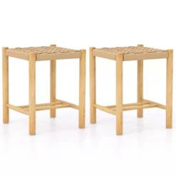 Costway Dining Stool Set Of 2/4 18'' Backless With Rubber Wood Frame Woven Paper Seat Kitchen -Baxton Studio Shop GUEST ca33c3d6 e524 4500 978b 75267a119f14