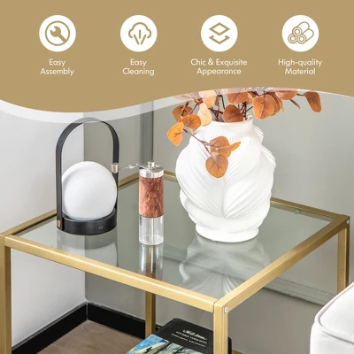 Costway 22'' 2-Tier Sofa Side Table Square Metal Frame For Living Room Bedroom Bronze 8 Costway 22'' 2-Tier Sofa Side Table Square Metal Frame For Living Room Bedroom Bronze - Image 8