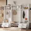 TIRAMISUBEST 4-in-1 Detachable Hall Tree With Storage And 7 Hooks - White Entryway Organizer With Storage