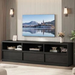 70 Inch TV Stand For 80" TVs, Mid Century Modern Entertainment Center With Storage Drawer & Open Shelves 34 70 Inch TV Stand For 80" TVs, Mid Century Modern Entertainment Center With Storage Drawer & Open Shelves -Baxton Studio Shop GUEST cab412a6 e6b7 41b6 adb7 d229a156b161