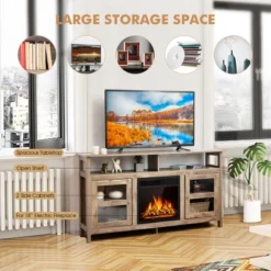 Costway 58'' Fireplace TV Stand W/18'' 1500W Electric Fireplace Up To 65'' Grey -Baxton Studio Shop GUEST caef01a5 09ab 4c04 b2ae 2efc155cc633