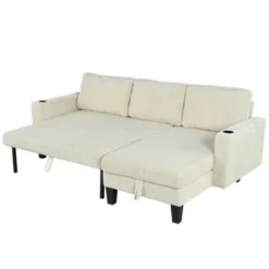 82.5"W Modern L-Shaped Sectional Sofa With Storage Chaise, Cup Holders And USB Ports, Corduroy Upholstered Fabric Sofa Couch - ModernLuxe -Baxton Studio Shop GUEST cb284931 2d8a 4657 9ce6 b48d733675e7