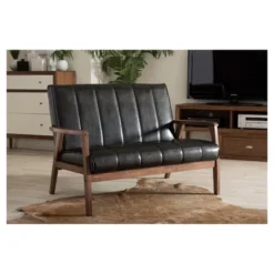 Nikko Mid-Century Modern Scandinavian Style Faux Leather Wooden 2 Seater Loveseat - Baxton Studio 7 Nikko Mid-Century Modern Scandinavian Style Faux Leather Wooden 2 Seater Loveseat - Baxton Studio -Baxton Studio Shop GUEST cb3dfdc0 3d3e 4e52 ae01 b0acb5368433