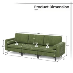 Costway Modular 3-Seat Sofa Couch W/ Socket USB Ports & Side Storage Pocket Army Green 11 Costway Modular 3-Seat Sofa Couch W/ Socket USB Ports & Side Storage Pocket Army Green -Baxton Studio Shop GUEST cb52a1f4 6b67 4d52 a4d7 93d5754aec5a