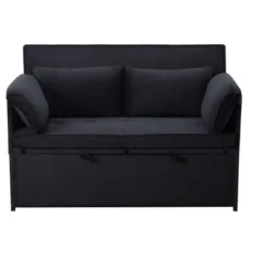 DOMETOUR 46 Inch Pull-out Sleeper Upholstered Sofa Bed With Two Pillows, Convertible Sofa Bed Velvet Loveseat For Living Room Bedroom