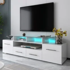 ModernLuxe Modern Stylish Functional TV Stand With Color Changing LED Lights High Gloss TV Cabinet -Baxton Studio Shop GUEST cb7506c6 7d45 4523 a3cd 1a4ec43def3e