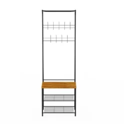 Hastings Home Entryway Bench With Coat Rack, Seat, Hooks, And Shoe Storage, Black -Baxton Studio Shop GUEST cbc6666d d43f 4adb b322 70ada2122f30