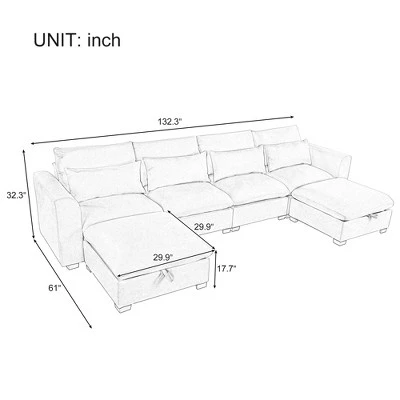 Modular Sofa With 2 Storage Ottomans, U-shaped Sofa Couch, Freely Transformable, Beige/Gray/Blue-ModernLuxe 2 Modular Sofa With 2 Storage Ottomans, U-shaped Sofa Couch, Freely Transformable, Beige/Gray/Blue-ModernLuxe - Image 2