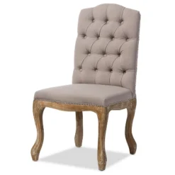 Hudson Weathered Oak Finish And Fabric Button Tufted Upholstered Dining Chair Beige - Baxton Studio: French Country Cottage Style -Baxton Studio Shop GUEST cc238715 a732 4394 a082 1e98c28f95f3