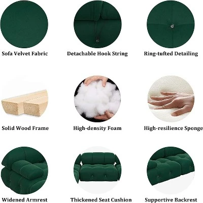 WJShome 138" Modular Sectional Sofa, U-Shaped Minimalist Velvet Sofas Couches With Chaise Ottomans,Blue 4 WJShome 138" Modular Sectional Sofa, U-Shaped Minimalist Velvet Sofas Couches With Chaise Ottomans,Blue - Image 4