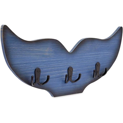 Okuna Outpost Whale Tail Wall Hook For Nursery, Coat Rack With 3 Hooks, Nautical Home Decor (15.5 X 6.75 X 1 In, Blue) 3 Okuna Outpost Whale Tail Wall Hook For Nursery, Coat Rack With 3 Hooks, Nautical Home Decor (15.5 X 6.75 X 1 In, Blue) - Image 3
