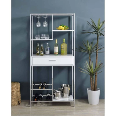 Coaster Figueroa Modern 5 Shelf Wood Wine Cabinet With Drawer White High Gloss/Chrome 2 Coaster Figueroa Modern 5 Shelf Wood Wine Cabinet With Drawer White High Gloss/Chrome - Image 2