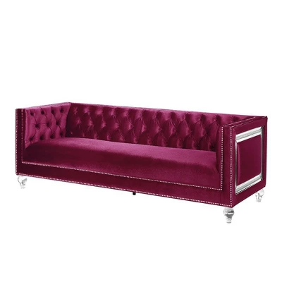 67" Heibero Sofa Burgundy Velvet - Acme Furniture 3 67" Heibero Sofa Burgundy Velvet - Acme Furniture - Image 3