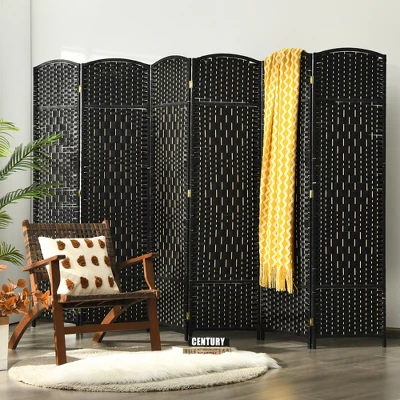 Costway 6-Panel Room Divider 6Ft Weave Fiber Folding Privacy Screen BrownBlack 2 Costway 6-Panel Room Divider 6Ft Weave Fiber Folding Privacy Screen BrownBlack - Image 2