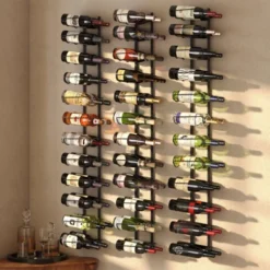 Itopfox 24 Bottle Wall Mounted Wine Rack, Adjustable Height For Wine, Liquor, Champagne, Matte Black Metal Rack For Kitchen, Bar, Wine Cellar -Baxton Studio Shop GUEST cd7a280c ecda 40d8 9b97 9d2f2e0c88a2