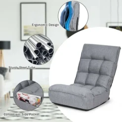 Costway 4-Position Floor Chair Folding Lazy Sofa W/Adjustable Backrest& Headrest Gray -Baxton Studio Shop GUEST cdc1a7bd 93f4 47f1 92ff 58b83f2009aa