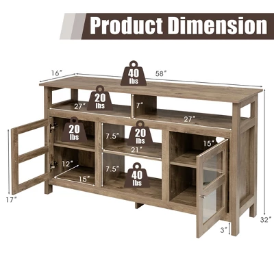 Costway 58'' TV Stand Entertainment Console Center W/ 2 Cabinets Up To 65'' GreyBlackWalnut 3 Costway 58'' TV Stand Entertainment Console Center W/ 2 Cabinets Up To 65'' GreyBlackWalnut - Image 3