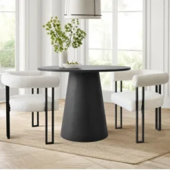 Mia Boucle Dining Chairs Set Of 2,Boasting Curved Wishbone Frame Streamlined Silhouette Armrest Dining Chairs With Three Legs-Maison Boucle