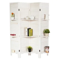 Costway 4 Panel Folding Room Divider Screen W/3 Display Shelves 5.6 Ft Tall WhiteNatural 20 Costway 4 Panel Folding Room Divider Screen W/3 Display Shelves 5.6 Ft Tall WhiteNatural -Baxton Studio Shop GUEST ce302651 a7a4 415a 9247 b721402e3276