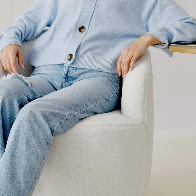 Bella Swivel Barrel Chair,2 Size Soft Touch Upholstered White Teddy Swivel Chair, Armrest 360° Swivel Nursery Chair-Maison Boucle 5 Bella Swivel Barrel Chair,2 Size Soft Touch Upholstered White Teddy Swivel Chair, Armrest 360° Swivel Nursery Chair-Maison Boucle - Image 5