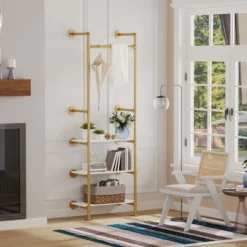 Artloge Heavy Duty Industrial Pipe Clothing Rack Garment Stand Hanging Rod Shelf Wardrobe Closet Organizer With 3 Tier White Shelves -Baxton Studio Shop GUEST ce46a58c a351 473c b36a 5691f7bd4bd6