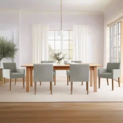 Set Of 6 Upholstered Dining Chairs, Modern Linen Armchairs With Solid Wood Legs, Comfortable Accent Chairs For Dining Room & Kitchen-Maison Boucle -Baxton Studio Shop GUEST ce52b320 e25f 4417 a4ad 8876262eb20a