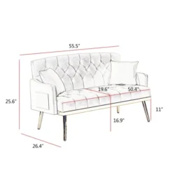 2-Seater Teddy Fabric Sofa With Tufted Back And Seat, 2 Pillows And Gold Metal Legs For Living Room 13 2-Seater Teddy Fabric Sofa With Tufted Back And Seat, 2 Pillows And Gold Metal Legs For Living Room -Baxton Studio Shop GUEST ce8754ba 8ca5 485e 89fd ed857d893d53