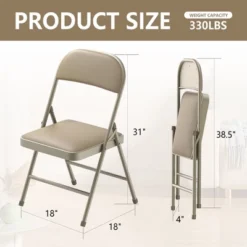 SUGIFT Folding Chairs Portable Vinyl Padded Folding Chair With Durable Steel Frame