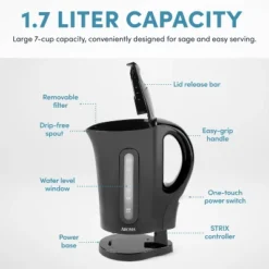 Aroma 1.7L Electric Kettle - Black: Dripless Spout, 1500W, Water Level Viewer -Baxton Studio Shop GUEST cf0b24b3 5148 4812 8d09 30264df86874
