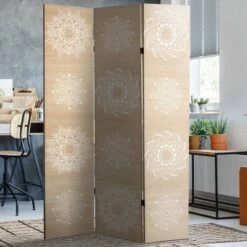 6" Double Sided Mandala On Birch Canvas Room Divider Beige - Oriental Furniture -Baxton Studio Shop GUEST cf25c56d 805d 42b5 ac76 ddaedd45d3e2