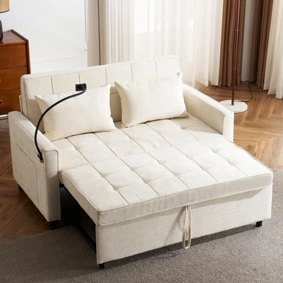56.9"W Loveseat Sofa, Pull-Out Sleeper Sofa Bed With Adjustable Backrest, Side Pockets, Two USB Ports And A Phone Holder - ModernLuxe 1 56.9"W Loveseat Sofa, Pull-Out Sleeper Sofa Bed With Adjustable Backrest, Side Pockets, Two USB Ports And A Phone Holder - ModernLuxe
