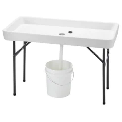 Costway 4 Foot Party Ice Folding Table Plastic With Matching Skirt White -Baxton Studio Shop GUEST cf387490 5936 43e8 bfc8 f377c308b5a7