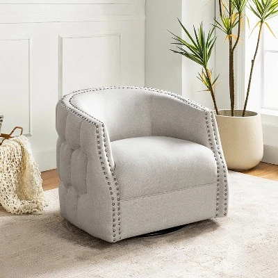 Jorge Curved And Ergonomic Design Barrel Chair With Decorative Nailhead Tirms Swivel Chair | ARTFUL LIVING DESIGN 1 Jorge Curved And Ergonomic Design Barrel Chair With Decorative Nailhead Tirms Swivel Chair | ARTFUL LIVING DESIGN