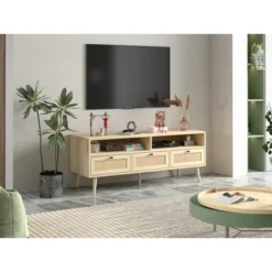 Aubrey 47.32" Rattan TV Stands With 3 Rattan Drawers And Solid Wood Feet For TVs Up To 50"-The Pop Maison -Baxton Studio Shop GUEST d00a84d5 116b 4d55 bb53 41d98cf9fed8
