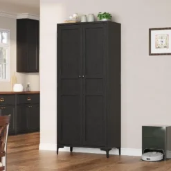 Coucheta Tall Kitchen Pantry Cabinet, 5 Tier Freestanding Cabinet With 2 Doors And Adjustable Shelves For Kitchen, Dining Room, Bathroom，black -Baxton Studio Shop GUEST d0320053 e744 4017 a835 c424aed1e947