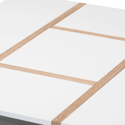 Rasa Wood Coffee Table White/Oak - Baxton Studio: Modern Living Room Furniture, Geometric Design, Open Storage Shelves 2 Rasa Wood Coffee Table White/Oak - Baxton Studio: Modern Living Room Furniture, Geometric Design, Open Storage Shelves - Image 2
