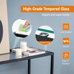 Costway Entryway Console Sofa Side Table W/Tempered Glass For Entrance Living Room -Baxton Studio Shop GUEST d06ff369 ab36 45b0 9daa 6b24cc32de27