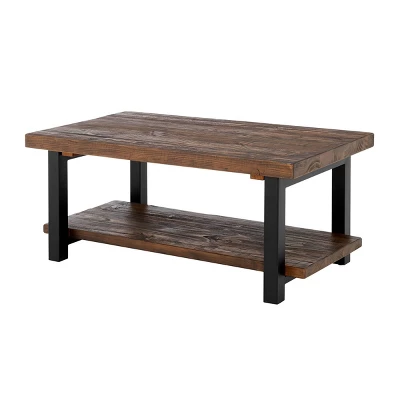 Alaterre Furniture 42" Pomona Wide Coffee Table Wood Rustic Natural: Fixed Shelf, Metal Frame, Living Room Furniture 1 Alaterre Furniture 42" Pomona Wide Coffee Table Wood Rustic Natural: Fixed Shelf, Metal Frame, Living Room Furniture