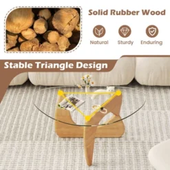 Tangkula Triangle Coffee Table W/ Tempered Glass Top & Adjustable Rubber Wood Base 16 Tangkula Triangle Coffee Table W/ Tempered Glass Top & Adjustable Rubber Wood Base -Baxton Studio Shop GUEST d0b7c23f f1a5 422b a7e3 1d31454a8d72