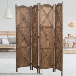 Rancho Barn 4 Panel Room Divider With Folding Screen Room Partition Paulownia Wood Brown - Proman Products -Baxton Studio Shop GUEST d0bbacb5 04ad 45b8 8eb9 61fefde10664