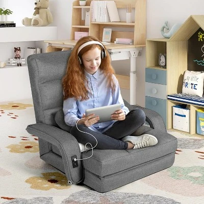 Folding Sofa Bed With USB, Convertible Sleeper Chair With 5-Position Adjustable Back, Small Comfy Couch For Bedroom, Apartment, Dorm – Grey 7 Folding Sofa Bed With USB, Convertible Sleeper Chair With 5-Position Adjustable Back, Small Comfy Couch For Bedroom, Apartment, Dorm – Grey - Image 7