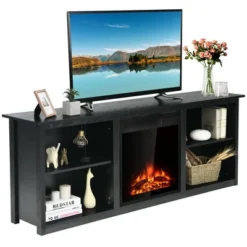 Costway 70'' 2-Tier TV Fireplace Stand W/22.5'' Electric Fireplace Up To 75'' -Baxton Studio Shop GUEST d11d7fc4 dc3e 4bee 84e9 56fdd4fc0402