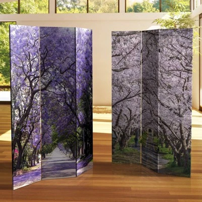 6" Double Sided Lavender Road Canvas Room Divider Purple - Oriental Furniture 4 6" Double Sided Lavender Road Canvas Room Divider Purple - Oriental Furniture - Image 4